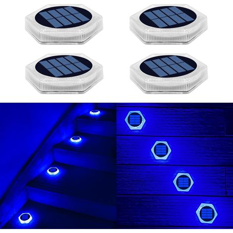 Solar Garden Light, Outdoor Solar IP68 Waterproof Auto On/Off Solar Ground Light, Solar Stair Light for Stairs and Sidewalks, Blue Light (4-pack) (1/5)