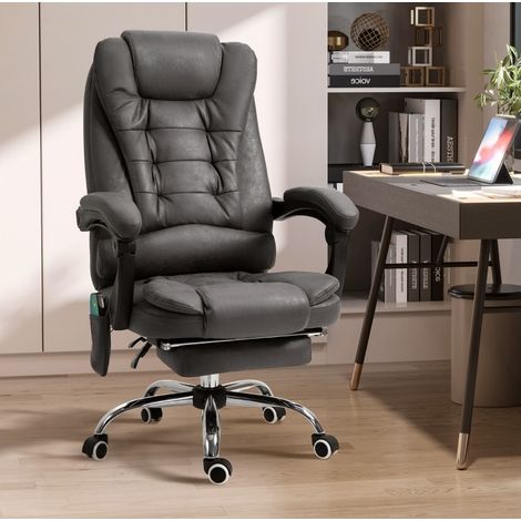 Chaise de bureau 65x70x111-119 cm gris foncé en polyester avec massage, chauffage et repose-pieds (1/5)