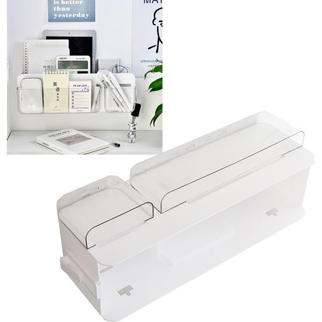 Multifunktionaler, transparenter Wandorganizer mit abnehmbarem Haken, L-förmigem Ablagefach für Handy, Ladegerät, Kosmetikartikel und Zubehör sowie Fernbedienungshalter. (1/5)