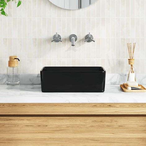 Lavabo vasque à poser Luxueux, Bac à laver, 40x30x13 cm Céramique Noir OIB3704E (1/3)