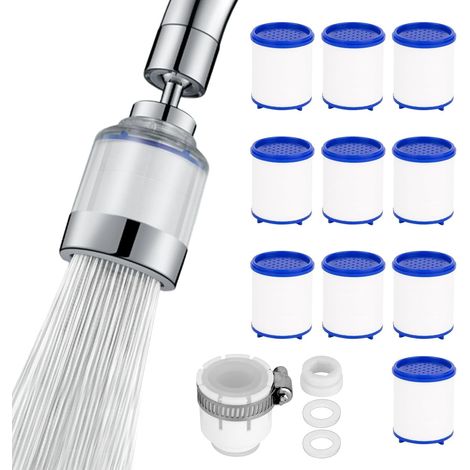 Purificateur d'Eau Robinet, Filtre Anti-Calcaire Pivotant à 360°, avec 10 Cartouches PP, Adoucisseur d'Eau pour Évier, Cuisine, Eau Claire (1/5)