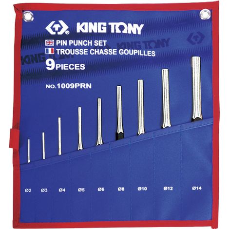 Jeu de chasse-goupilles 9 pièces 2 à 14 mm – Acier forgé chrome vanadium – Forme hexagonale – Finition brunie – King Tony