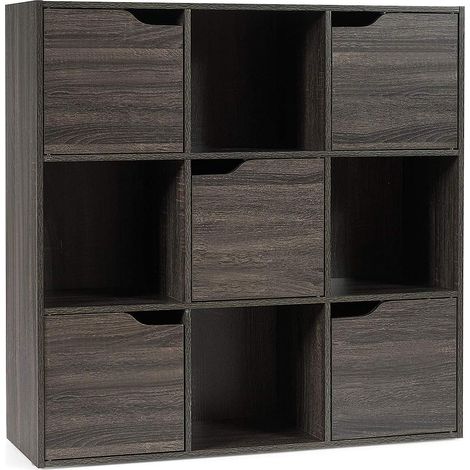 COSTWAY Librería con 9 Compartimentos Estantería Librería con Estante para Archivos Libro Plantas Almacenamiento para Hogar Oficina Salón (Gris Oscuro) (1/5)