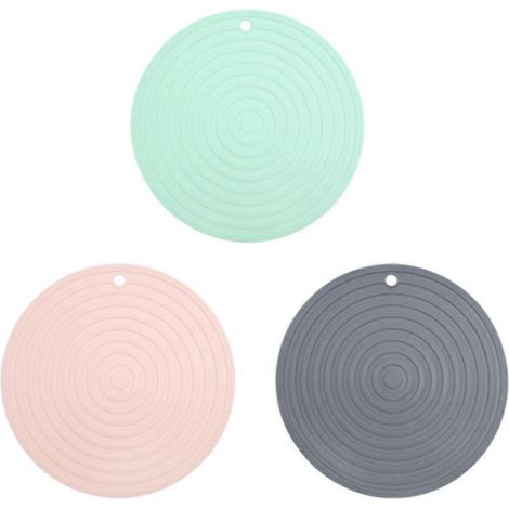 Lot de 3 tapis de cuisson en silicone pour la maison - Tapis isolants en silicone pour plats à four-24X24X0.3CM-Pink Grey Light Green (1/3)