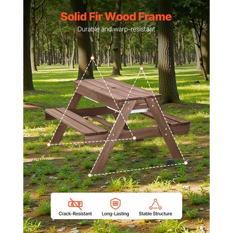 Table de pique-nique avec parasol, ensemble table et banc d'extérieur en bois avec 2 plateaux, table sable et eau 3 en 1, mobilier… (1/5)