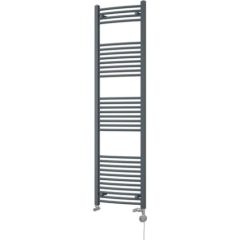 Zennor - Anthracite Dual Fuel Towel Rail H1800mm x W500mm Thermostatic - Curved (1/3)