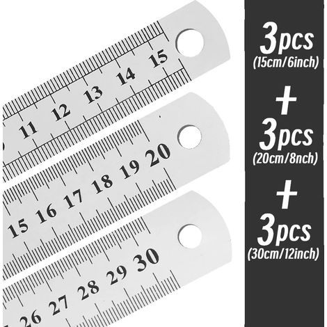 Righello dritto, in acciaio inossidabile, strumento di misurazione di precisione, set da 9 pezzi (1/2)