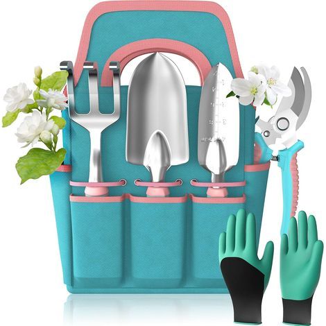 Juego de 6 herramientas de jardinería, herramientas manuales con bolsa de jardín, juego de herramientas resistentes para exteriores con mango ergonómico, regalos de jardinería (sin estampado floral) (1/5)