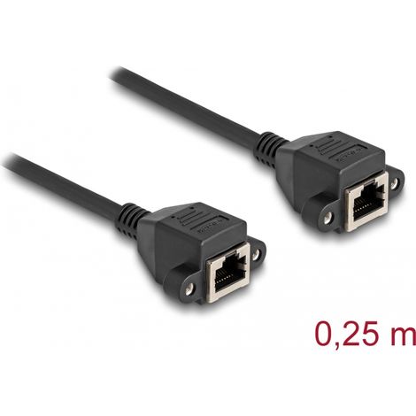 Delock Cable de extensión RJ50 hembra a hembra S/FTP 0,25 m negro