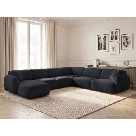 BOBOCHIC - Canapé panoramique fixe modulable ANDA avec 1 méridienne, 2 chauffeuses et 1 petit angle Angle droit  Noir (1/5)