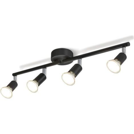 Plafonnier LED à quatre lumières, rotatif à 330°, idéal pour une chambre, une cuisine ou un couloir, ampoule GU10, noir (sans ampoule) (1/5)