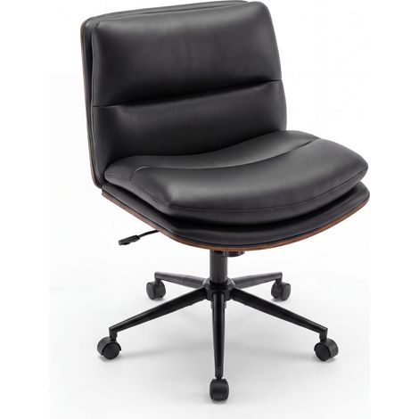 Sedia da ufficio ergonomica nera con ruote, senza braccioli.