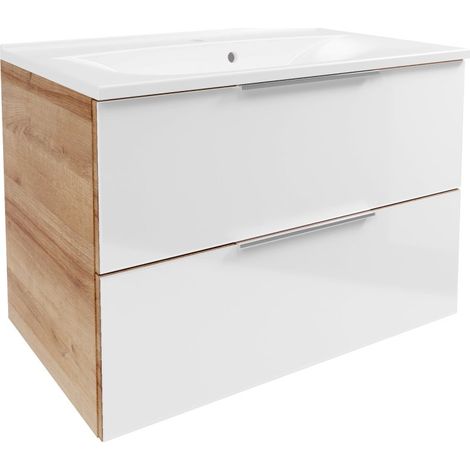 FACKELMANN B.brillant Badmöbelset 80cm - Ast Eiche - Glas Weiß - (1/5)