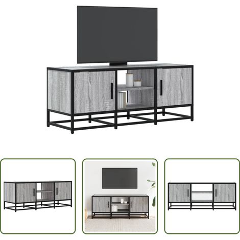 Rangement salon - Meuble TV sonoma gris 100x35x41 cm bois d'ingénierie et métal (1/5)