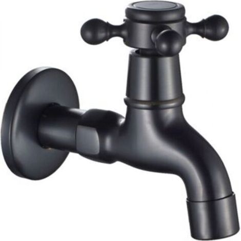 (Schwarz) Vintage-Wasserhahn für Kaltwasser mit Einhebelmischer G1/2-Schnittstelle - Wandmontierter Wischmopp-Wasserhahn für Waschbecken Badezimmer