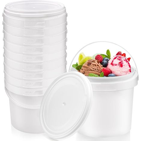 Lot de 10 Seaux en Plastique Blanc 2 L avec Couvercles et Poignées (1/5)