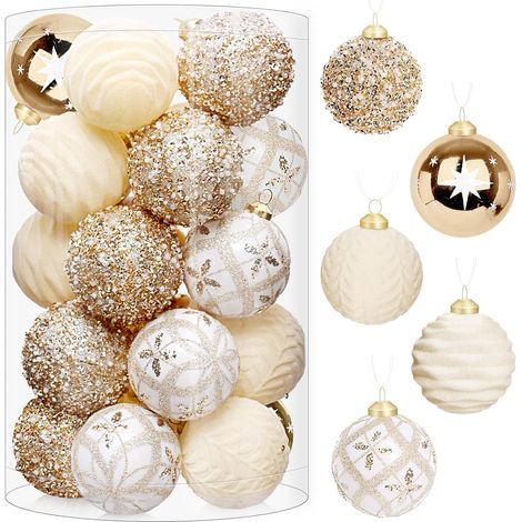 LAOA Lot de 25 boules de Noël incassables à suspendre pour décorations de fête en plein air, créations artisanales et célébrations de bureau (champagne blanc, 6 cm) (1/5)