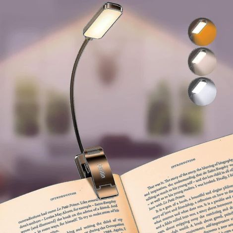 Lámpara de lectura LED con 3 modos de protección ocular, brillo ajustable y recargable. - Crezuo