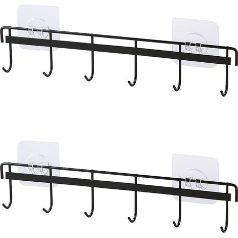 Set di 2 ganci da parete - appendiabiti con 6 ganci - appendiabiti nero - appendiabiti - tazze da caffè e mug - portachiavi - appendiabiti - porta tazze da caffè (1/3)
