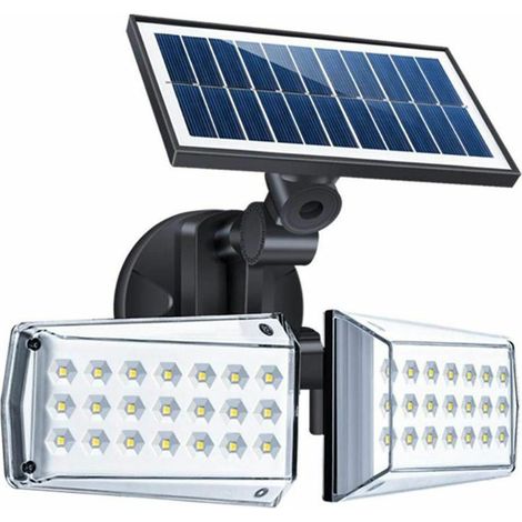 VURAHOME - Détecteur de mouvement extérieur réglable 2 lumières de sécurité LED, 20W, IP65, projecteur extérieur, lampadaire solaire étanche, pour garage, jardin - Noir (1/5)
