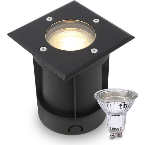 LED Bodeneinbaustrahler Schwarz eckig 230V IP67 - Leuchtmittel: GU10 5W 2700K DIMMBAR - Anzahl: 1x (1/5)