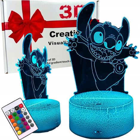 Lámpara de escritorio nocturna para niños Lilo y Stitch STITCH 16 LED 3D + Control remoto D3
