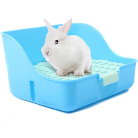 Toilettes d'angle pour lapins, bac à litière carré avec grille, pour petits animaux comme les cobayes, les furets, les hamsters et les chinchillas. (1/3)