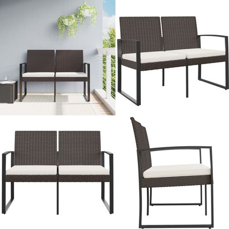 Banc de jardin à 2 places avec coussins marron PP rotin - Banc De Jardin - Meuble De Jardin - Siège De Jardin - Banc Deux Places - Mobilier De Jardin - Home & Living (1/5)