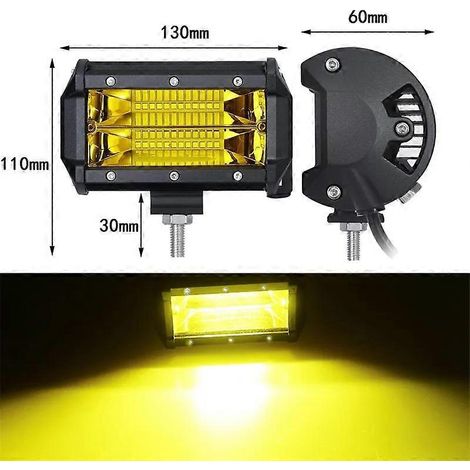 Barre lumineuse LED blanche et jaune de 5 pouces, 12 V/24 V, 72 W, faisceau large, pour travaux, idéale pour Jeep, camion, 4x4, quad et voiture (feux antibrouillard, 1 pièce). (1/5)