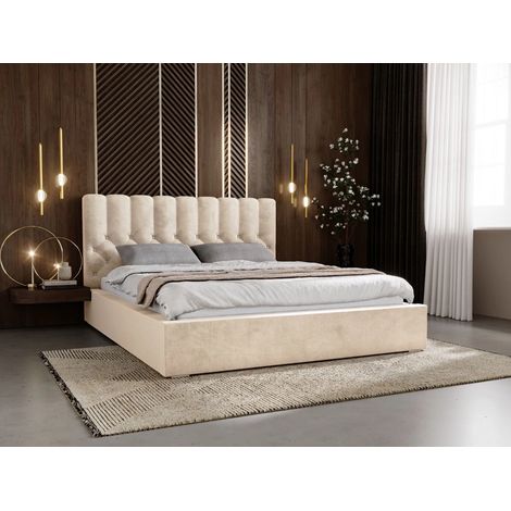 Lit rembourré avec rangement 160x200 velours beige Roma (1/5)