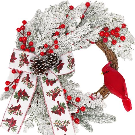 Weihnachtskranz, rustikaler Stil, Wanddekoration für die Familie, Fensterdekoration, Kardinaldekorationen für den Innen- und Außenbereich, Weihnachtsschmuck (40 cm) (1/2)