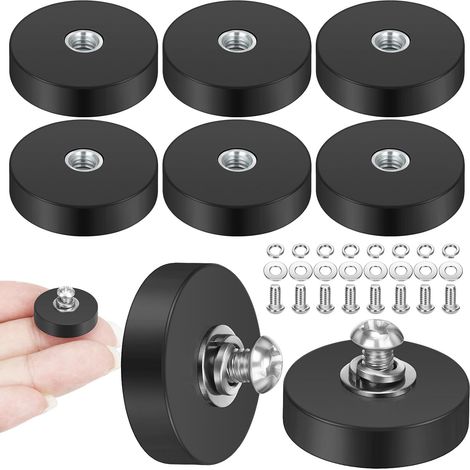 8 Pièces Aimant Puissant, 22 mm Aimant Néodyme Caoutchoutés Ronds avec Plat Filetage M4, Force de Maintien de 5,5kg, Antidérapants Aimants Puissants pour Lampes Véhicules Caoutchoutés (1/5)