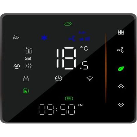 Thermostat d'ambiance intelligent Wi-Fi à deux tubes, commande vocale, contrôleur de température numérique programmable pour climatiseur (BAC-006-AW, noir) (1/5)