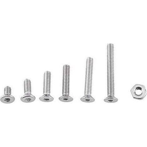 Ensemble d'assortiment de 250 vis et boulons M2 à tête fraisée, plate, à poche ou à six pans creux en acier inoxydable A2 avec écrous M2 x 4/6/8/10/12/16 mm (tête plate). (1/4)
