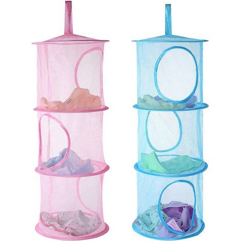 Lot de 2 Paniers Rangement Suspendus 3 Niveaux Pliables en Maille, Filet Organisateur Étagères pour Placard, Salle de Bain et Cuisine, Gain de Place (1/4)
