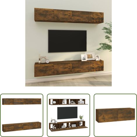 Meuble tv - Meubles TV muraux 4 pcs chêne fumé 100x30x30 cm (1/5)