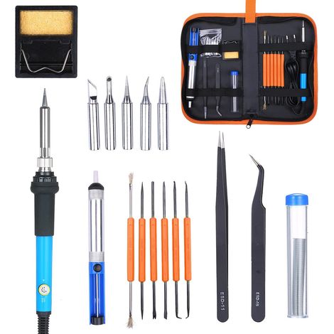 19PCS Fer Souder Kit 60W Température Réglable 200-450°C 5 Pointes (1/5)