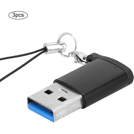 Lot de 3 adaptateurs USB 3.0 vers Type C 3.1 femelle avec cordon (noir + cordon) (1/5)