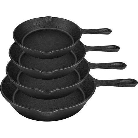 Casseroles en Fonte 4 Pièces - 14/16/20/26 cm - Ensemble Poêles à Frire - Cuisson Uniforme - Résistantes - Tous Feux (1/5)