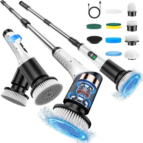 Brosse Electrique Nettoyage Rotative, Brosse de Nettoyage sans Fil avec 9 Têtes de Brosse Remplaçables, IPX7 Étanche, 2 Vitesses, pour Salle Bain Cuisine Electric Spin Scrubber (Noir)