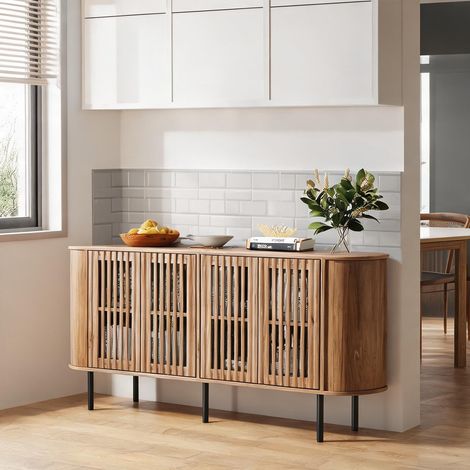 Sideboard en MDF finition chêne naturel 160 x 40 x 70 cm 4 (1/5)