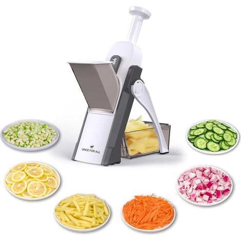 1 Mandoline Cuisine, Lame Acier Inoxydable, 4 Modes Coupe, Réglable 0-8mm, Pour Légumes (1/5)