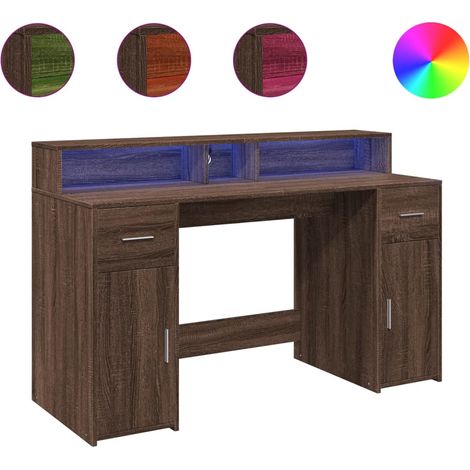 Maison Exclusive - LED-Schreibtisch Braun Eiche-Optik 140x55x91 H
