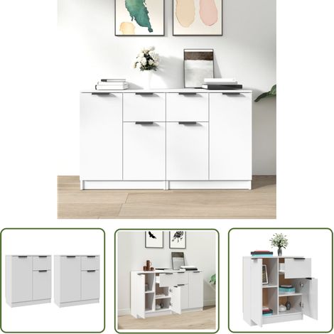 The Living Store Sideboards 2 Stk. Weiß 60x30x70 cm Holzwerkstoff - Schreibtisch - Wohnzimmermöbel - Sideboard - Regal - Eckschrank (1/5)