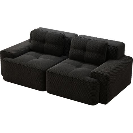 Sofá modular de 2 plazas de tela tipo corduroy negro, asiento profundo, sin montaje, HOMVRA (1/5)