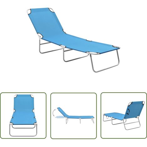 The Living Store Klappliege Stahl und Stoff Türkisblau - Klappliege - Gartenliege - Sonnenschirm - Outdoor Möbel - Pool Accessoire (1/5)