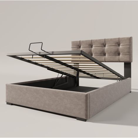 Cama tapizada individual 90x200 cm con almacenaje, cabecero регулируable, terciopelo gris claro (1/5)