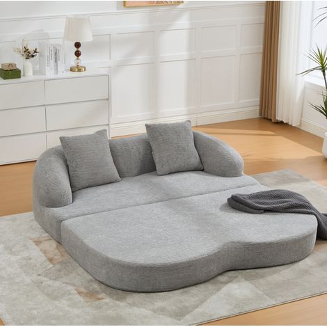 2-Sitzer-Schlafsofa mit 2 Kissen, faltbar, Chenille, Hellgrau OKMYHOME (1/5)