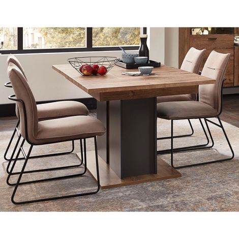 Esstisch 160-210cm im Industrial-Design in Haveleiche Cognac mit graphit MINNEAPOLIS-55 B/H/T ca: 160-210/76/90 cm (1/3)