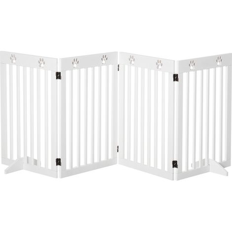 PawHut Wooden Pet Gate Foldable Freestanding Dog Safety Barrier w/ Support Feet
